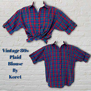 💜Vintage 80s Plaid Top In Red, Blue,‎ Green, & Purple By Koret City Blues💜